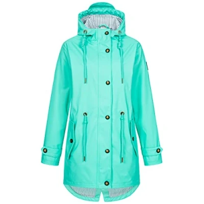 Afbeelding van Ankerglut Dames Friesennerz regenjas met capuchon, waterdicht, weerbestendig, windbreaker, overgangsjas, #Ankerglutliebe regenjas, turquoise, 34