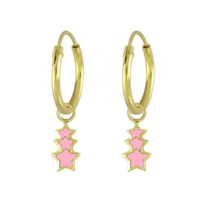 Afbeelding van JoyS Zilveren ster bedel oorbellen roze sterren oorringen 14k goudplating