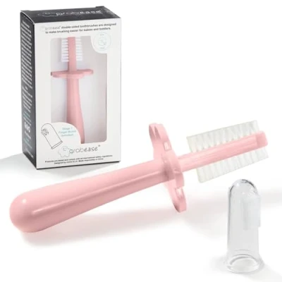 Afbeelding van Grabease Babyvingertandenborstel babybad dubbelzijdige tandenborstel babytandenborstel peuter tandenborstel, BPA vrij en ftalaatvrij voor baby peuter, 1 pak, blush