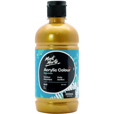Afbeelding van MONT MARTE Signature gouden acrylverf, 515 ml, semi matte afwerking, geschikt voor canvas, hout, stof, leer, karton, papier, MDF en ambachten