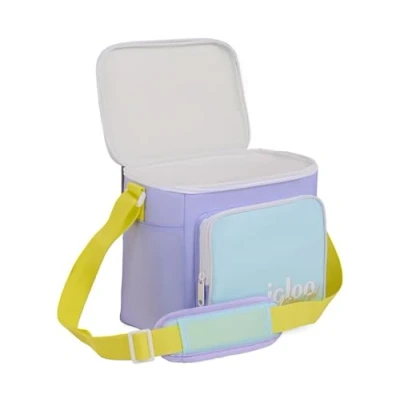 Afbeelding van IGLOO Retro Square Lunchtas, lila, geïsoleerde koeltas met schouderriem, inhoud 6,6 liter, paars