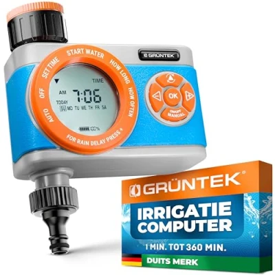 Afbeelding van GRÜNTEK Digitale bewateringsregeling met digitaal display, flexibele bewateringscomputer keuze van de weekdagen en irrigatietmmer 1 minuut tot 360 min.