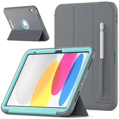 Afbeelding van TECHGEAR D FENCE ontworpen voor de Apple iPad 10e generatie (iPad 10 2022 10,9 inch) slanke schokbestendige robuuste beschermende pantser smart case + standaard, scholen bouwers werkman kinderen