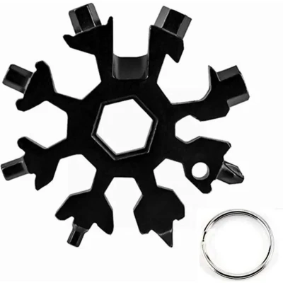 Afbeelding van DW4Trading 19 in 1 Multitool Sneeuwvlok Gereedschap Sleutelhanger Schroevendraaier Zwart