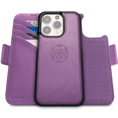 Afbeelding van Dreem Fibonacci iPhone 15 Pro Max Portemonnee Hoesje / 2 in 1 Schokbestendig MagSafe Compatibel en Afneembaar Luxe Vegan Lederen Folio met RFID Kaartbescherming Multi Standaard [Paars]