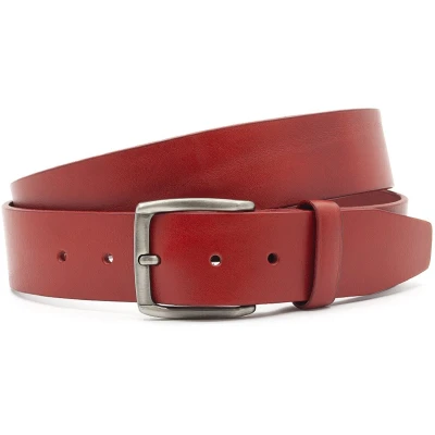Afbeelding van JV Belts Rode leren jeansriem heren en dames riem 4 cm breed Rood Echt Leer Taille: 120cm Totale lengte riem: 135cm