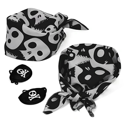 Afbeelding van Pirate Bandana en Eyepatch 4 delige Set Schedel Hoofd Sjaal Caraïbische Kerchief Kapitein Nickituch Bandanna