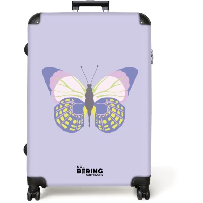 Afbeelding van NoBoringSuitcases.com® Koffer groot Reiskoffer lichtgewicht Paars met kleurrijke vlinder Rolkoffer 4 wielen Grote trolley XL 98 liter bagage