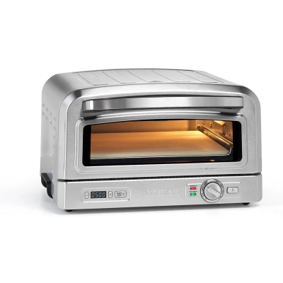 Afbeelding van Cuisinart Pizzaoven, voor gebruik binnenshuis, houtkachelsmaak in 5 minuten, pizzaset inbegrepen: pizzaschuiver, snijder, steen en diepe vorm, instelbare tijd temperatuur tot 400 C