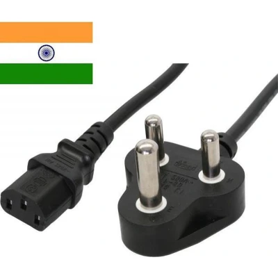 Afbeelding van Apparaatsnoer met rechte C13 plug en haakse type D stekker (India) 3x 1,00mm / zwart 5 meter