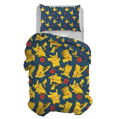 Afbeelding van Pokemon Beddengoedset voor eenpersoonsbed, 100% katoen, 155 x 200 cm, kussensloop 50 80 officieel product, geen hoeslaken