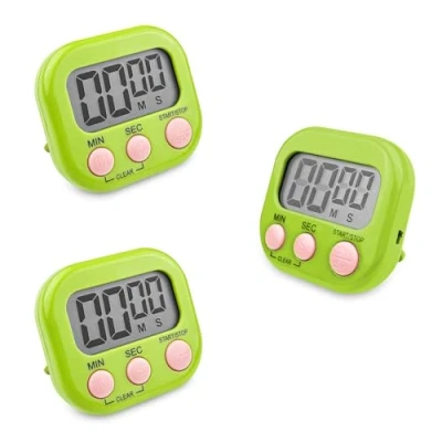 Afbeelding van Fousenuk 3 stuks eierwekker, digitaal, keukentimer, keuken, korte tijdwekker, magnetisch, stopwatch met inklapbare standaard, timer groot lcd display voor koken, bakken, sport en studeren