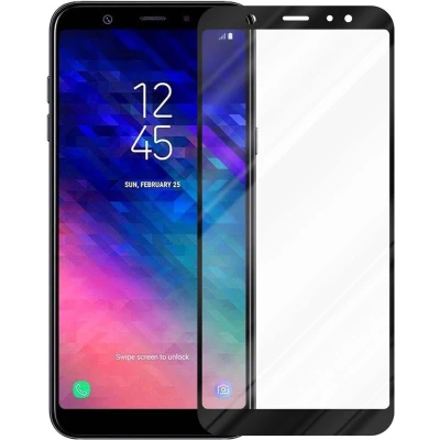 Afbeelding van Cadorabo Volledig scherm pantserfolie geschikt voor Samsung Galaxy A6 2018 in TRANSPARANT met ZWART Gehard (Tempered) display beschermglas 9H hardheid 3D Touch (RETAIL PACKAGING)