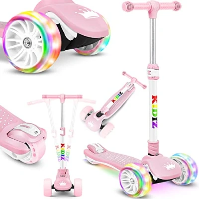 Afbeelding van KIDIZ® X Pro2 kinderstep, driewieler met PU led lichtgevende wielen, opvouwbaar, in hoogte verstelbaar, voor jongens en meisjes van 3 12 jaar, roze
