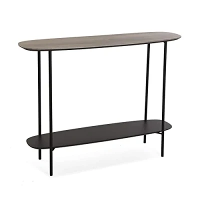 Afbeelding van Versa Salem Smalle hal of vestibule Entree meubilair, Console Tafel, met onderste plank, Afmetingen (H x B H) 75 30 100 cm, Hout en metaal, Kleur Bruin Zwart