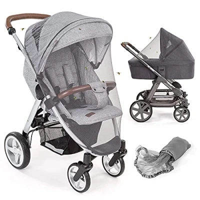 Afbeelding van Laloona Klamboe / Muggennet Kinderwagen Universeel voor Wandelwagen met Reiswieg en Buggy Wasbaar Duurzaam Kwalitief Fijn Gaas Insecten Bescherming Grijs