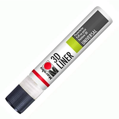 Afbeelding van Marabu 18030009670 3D Liner, universele effectverf op waterbasis, voor fluweelachtige pluster en reliëfeffecten stof, hout, metaal nog veel meer, speekselbestendig, eenvoudige bevestiging, 25 ml, wit