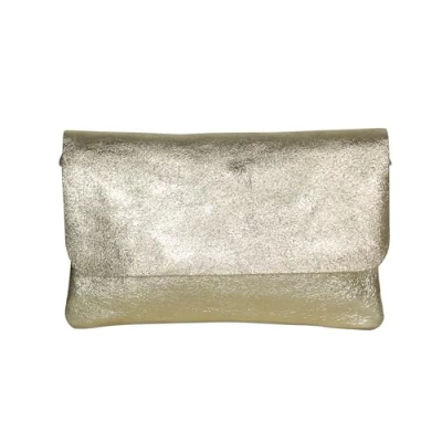 Afbeelding van AmbraModa GLX11 Crossbodytas, Clutch, telefoontas van echt leer met afneembaar en verstelbare schouderriem, passend voor mobiele telefoons tablets tot 7 inch. Lichtgoud metallic