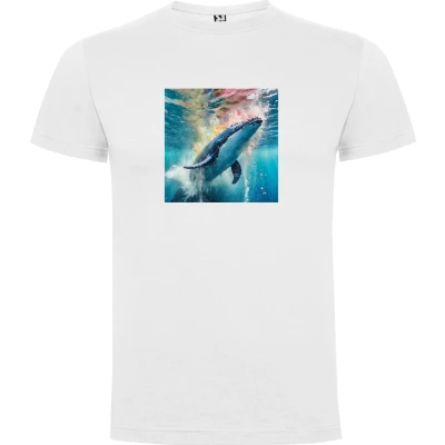 Afbeelding van Wit T Shirt met “ Kleurrijke Walvis“ Print Full Color Maat 2XL
