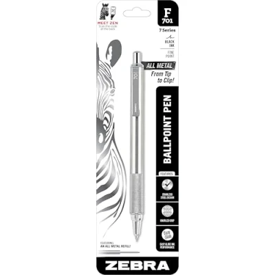 Afbeelding van Zebra Pen 29411 F 701 Balpen RVS Intrekbare Pen, Fijne Punt, 0.8mm, Zwarte Inkt, 1 Count