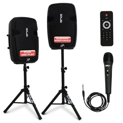 Afbeelding van Pyle Draadloos Luidsprekersysteem 1800W DraaGBare Bluetooth Speaker Actieve en Passieve Paar USB, SD, AUX, XLR, RCA 2 Standaards Bedrade Microfoon Afstandsbediening