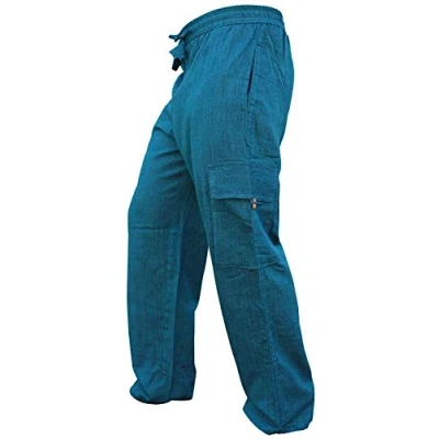 Afbeelding van SHOPOHOLIC FASHION Heren elastische taille cargo broek effen hippie combat broek, Turkoois, XXL