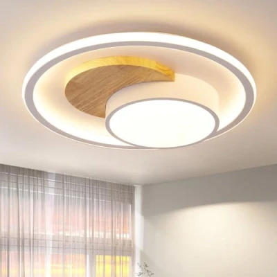 Afbeelding van Style home Led plafondlamp, 83 W, diameter 50 x 8,5 cm, dimbaar, met afstandsbediening, moderne ronde lamp voor woonkamer, slaapkamer, kantoor, keuken, hal (hout)
