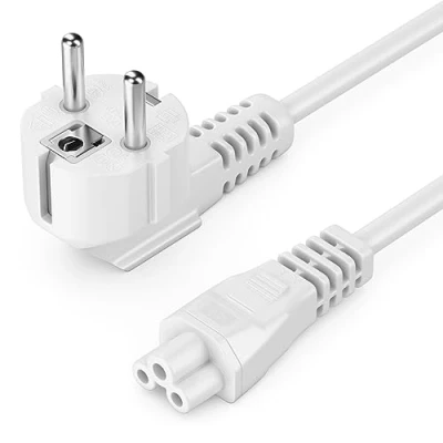 Afbeelding van deleyCON 1m Voedingskabel Stroomkabel Veiligheidsstekker Type F (CEE 7/4) met Hoek van 90 naar IEC C5 Bus 2,5 A Klaverbladkoppeling TV Monitor Beeldscherm Laptop Notebook Voedingsadapter Wit