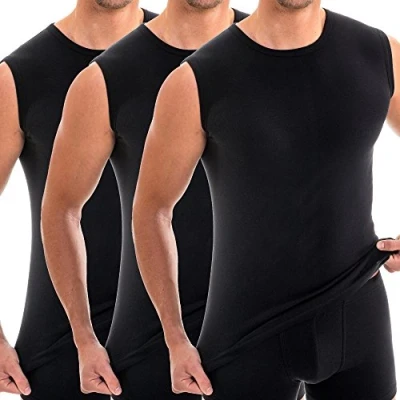 Afbeelding van HERMKO 3040 Tanktop voor heren, verpakking van 3 stuks, met ronde hals, 100% biologisch katoen, zwart, XXL