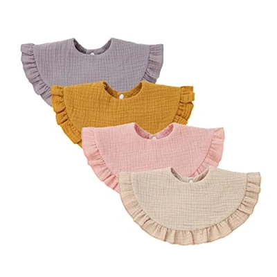 Afbeelding van Nishine 4 stuks uniseks baby mousseline bandana slabbetjes 360 graden draaibaar katoen kinderziekten voeden kwijlen voor jongens meisjes, Gele set, S