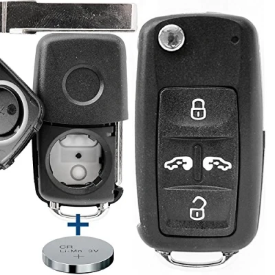 Afbeelding van Draadloze autosleutel met afstandsbediening, 1 behuizing, 4 toetsen, x lege CR2032 batterij voor VW/Seat