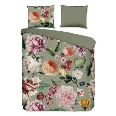 Afbeelding van Dekbedovertrek Descanso Fiori Green Satijn 200 x / 220 cm 2 Persoons