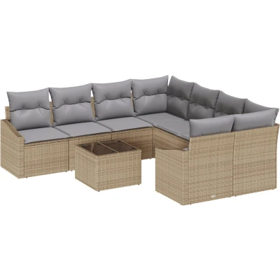 Afbeelding van vidaXL Tuinbank Set van 9 Beige, Grijs Rattan, Polyester