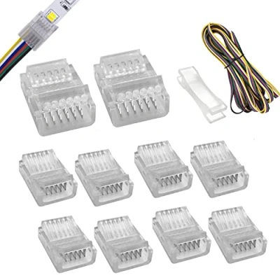 Afbeelding van 6pin led connector 12 mm brede ongebedrade gapless soldeerloze strip naar draad snelconnectoren adapter met 5 m verlengsnoer voor waterdichte of niet RGB WW RGB+CCT