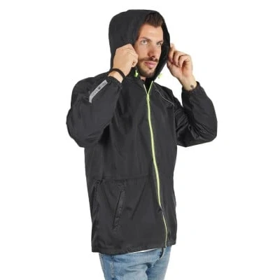 Afbeelding van Zwart met neon gele bies regenjas Windbreaker van Perletti S