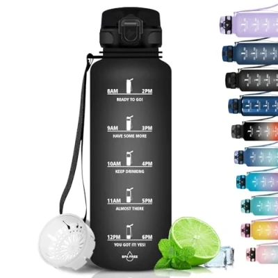 Afbeelding van Grsta drinkfles 1,5 l, sportfles, BPA vrij, geschikt voor koolzuurhoudende dranken, lekvrij, waterfles met filter en tijdmarkering gym, fitness, camping school