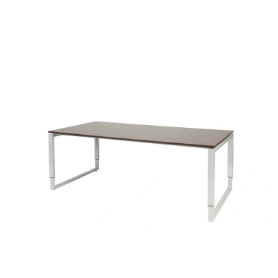 Afbeelding van Domino Plus vergadertafel, hoogte instelbaar (62 85cm) met 200x100cm &#039;zwevend&#039; logan eiken 25mm blad en aluminium (RAL9006) O poot frame