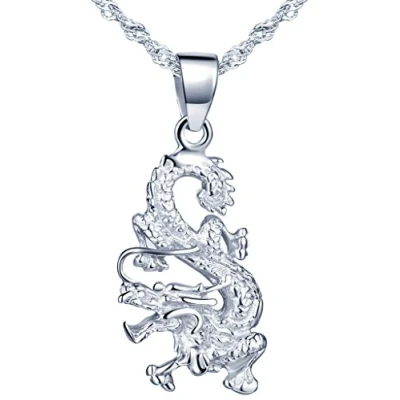 Afbeelding van Yumilok Dameshalsketting met unieke draakbedelhanger, heren, ketting van 925 Sterling zilver, voor dames en meisjes, Geen edelsteen