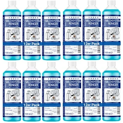 Afbeelding van 12 x 1000 ml melksysteemreiniger, concentraat voor volautomatische koffiemachine, melkschuimreiniger, universeel alle fabrikanten