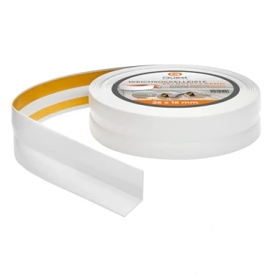 Afbeelding van Zachte plint, zelfklevend, 25 mm x 15 mm, knikstrip, eindstrip voor keuken en badkamer, afdichtingstape, pvc, flexibel, waterdicht, decoratief, 5 meter, wit