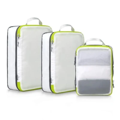 Afbeelding van Cipway Compressie reisverpakkingskubussen, gaasontwerp, duurzame, lichtgewicht waterdichte reistassen, organizer voor rugzak, koffers, thuisopslag (wit, 3 stuks)
