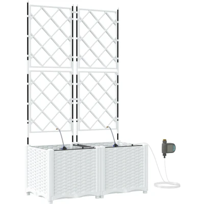 Afbeelding van vidaXL Tuin Plantenbak Wit Rieten look polypropyleen 80 x 40 142 cm