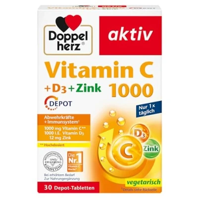Afbeelding van Doppelherz vitamine C 1000 + D3 Zink Hooggedoseerd met en D om het immuunsysteem te ondersteunen de cellen beschermen 30 DEPOT tabletten