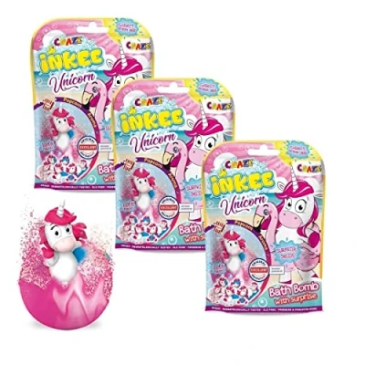 Afbeelding van CRAZE Inkee Unicorn Beach 38741 3 delige set eenhoornballen met verrassing, badbommen eenhoornfiguur, voor kinderen, popcornaroma, badbal