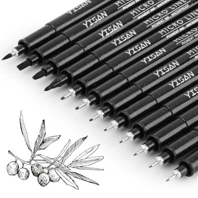 Afbeelding van YISAN 12 Micro pennen,Fineliner Inktpennen, Zwarte Tekenpen, Pigmentpen, Waterdicht, Geweldig Voor Kunstenaarsillustratie, Schetsen,Technische Tekening