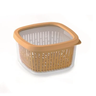 Afbeelding van Snips Aroma Keeper 1,50 l, vierkante voedselopslagcontainer, uitneembare binnenmand, versheidsbesparende afdichting, mosterdkleur, 17,5 x 10 cm, Made in Italy