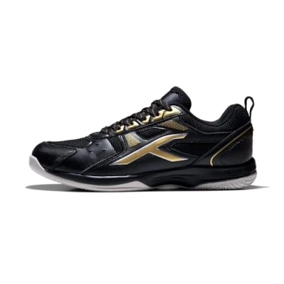 Afbeelding van HUNDRED Raze Non Marking professionele badmintonschoenen voor heren (zwart/goud, maat: UK 5/US 6/EU 39) Materiaal Bovenwerk: Polyester, Zool: Rubber Geschikt indoortennis/squash/tafeltennis/basketbal en padel