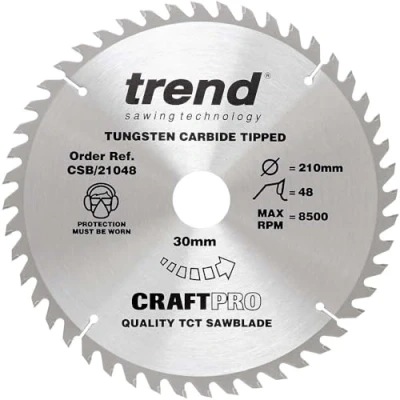 Afbeelding van Trend CraftPro combinatie TCT zaagblad, 210 mm diameter x 48 tanden 30 asgat, wolfraamcarbide getipt, CSB/21048