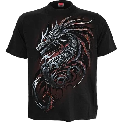 Afbeelding van Spiral Dragon Shards T shirt met print op de voorkant Zwart, M