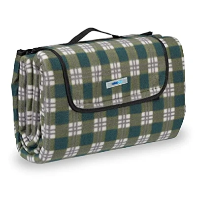 Afbeelding van Relaxdays picknickkleed, gestreept, XXL, 200 x cm, warmte isolerend, opvouwbaar, met handvat, groen grijs